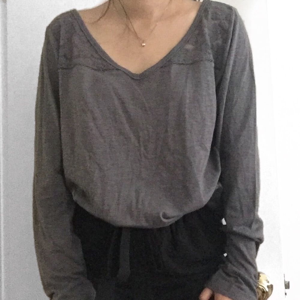 Hollister Grey Lace V Neck Long Sleeve